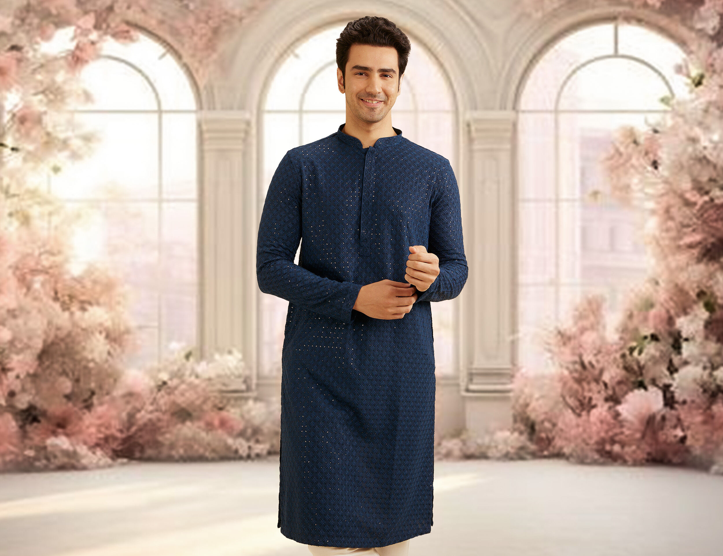 Men wears elegant blue kurta pajama